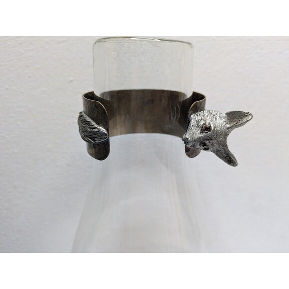 Miss Ellie NYC Brass Silver Two Tone Hammered FOX Cuff Bracelet Vintage Amber